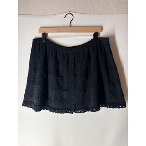 Manoush Black Crochet Mini Skirt Floral Size Large Knit Cotton Feminine